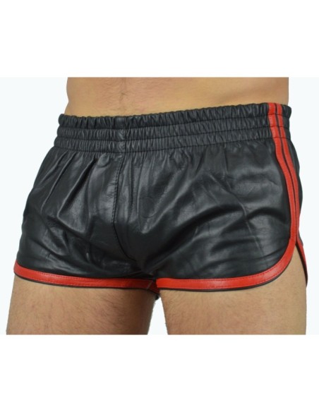 Short Imitation Cuir Sports Line Noir-Rouge