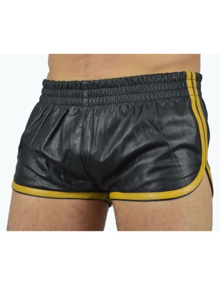 Short Imitation Cuir Sports Line Noir-Jaune