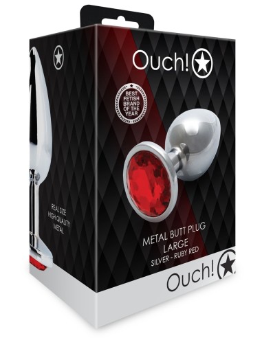 Bijou anal Round Gem L 8 x 4cm Argenté-Rouge