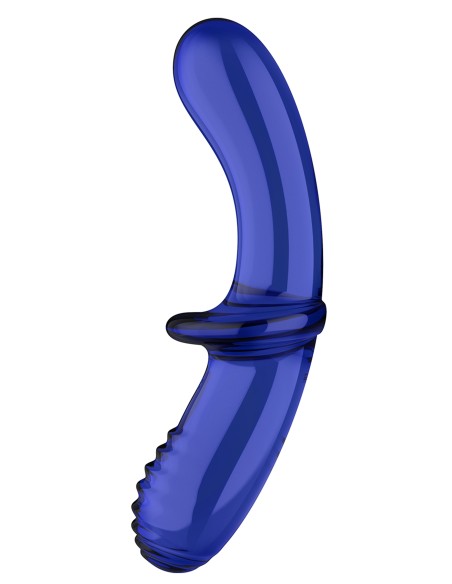 Gode en verre Double Crystal 18.5 x 3.5cm Bleu