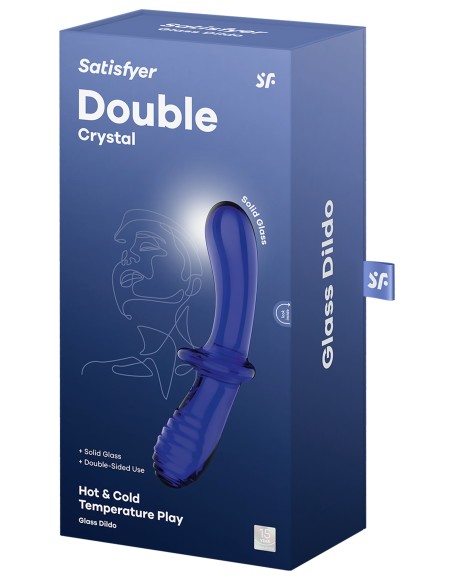 Gode en verre Double Crystal 18.5 x 3.5cm Bleu