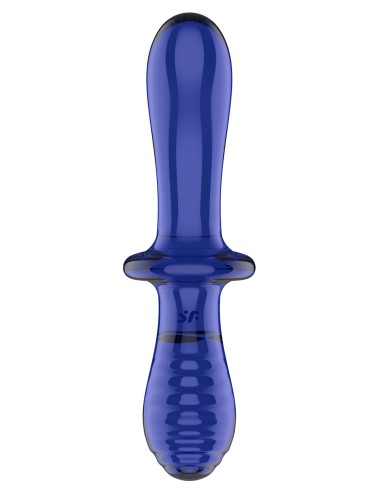 Gode en verre Double Crystal 18.5 x 3.5cm Bleu