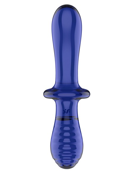 Gode en verre Double Crystal 18.5 x 3.5cm Bleu