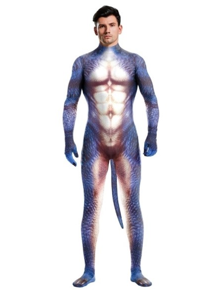 Combinaison Cosplay Dinosaure Raptus Bleu-Blanc