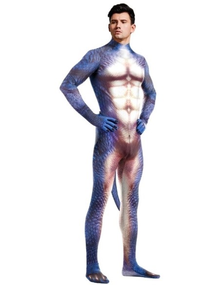 Combinaison Cosplay Dinosaure Raptus Bleu-Blanc