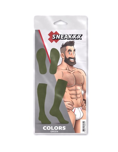 Chaussettes Hautes COLORS SneakXX Vert Kaki Chaussettes Hautes COLORS SneakXX Vert Kaki