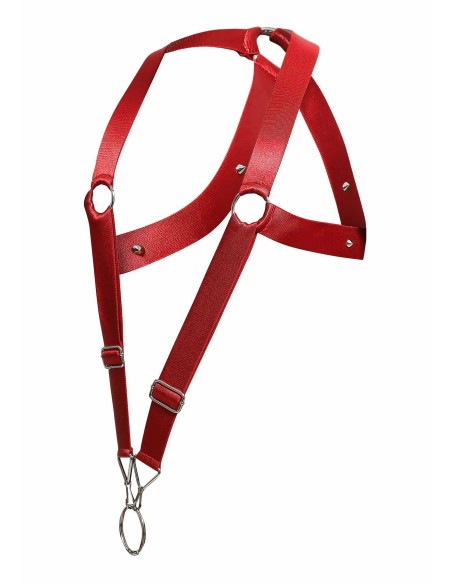 Harnais élastique et Cockring Crossback Dngeon Rouge - Harnais - 7
