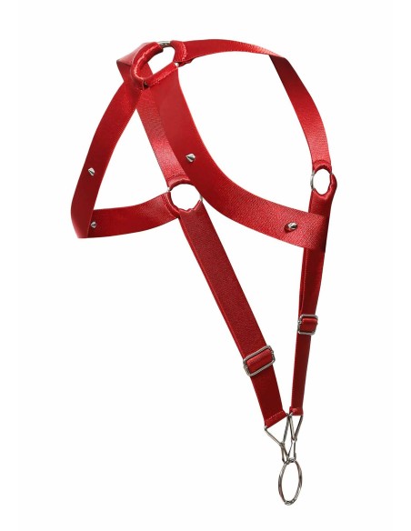 Harnais élastique et Cockring Crossback Dngeon Rouge - Harnais - 8