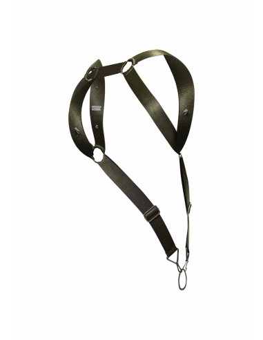 Harnais élastique et Cockring Straight Back Vert Kaki - Harnais - 8
