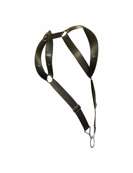 Harnais élastique et Cockring Straight Back Vert Kaki - Harnais - 8