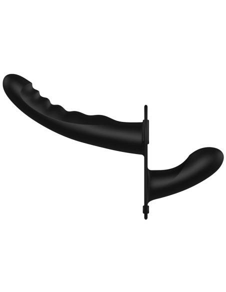 Gode ceinture double Dual Ribbed 15 x 3.3cm Noir