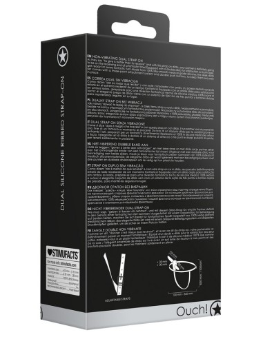 Gode ceinture double Dual Ribbed 15 x 3.3cm Noir