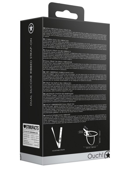 Gode ceinture double Dual Ribbed 15 x 3.3cm Noir