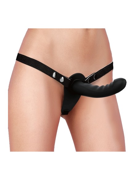 Silicone Ribbed Strap-On - Adjustable - Black