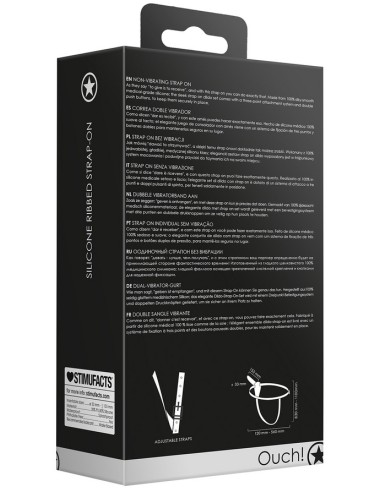 Silicone Ribbed Strap-On - Adjustable - Black