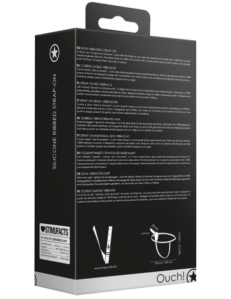 Silicone Ribbed Strap-On - Adjustable - Black