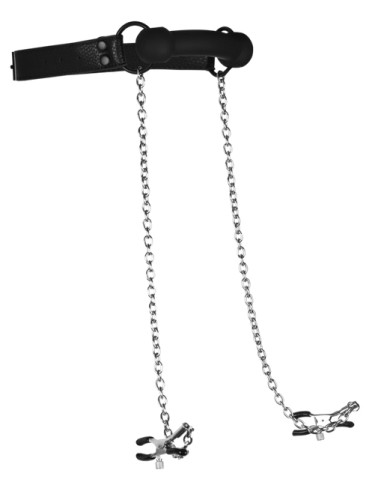 Bâillon avec Pinces Tétons Nipple Gag Noir