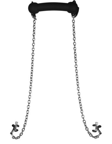 Bâillon avec Pinces Tétons Nipple Gag Noir