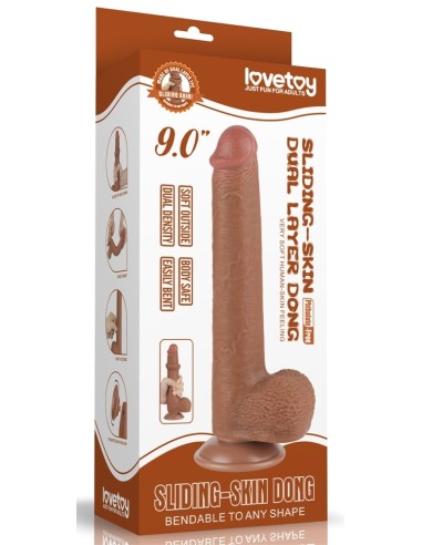Gode avec Bourses Sliding Skin 17 x 3.5cm Marron