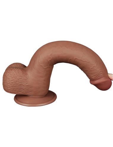 Gode avec Bourses Sliding Skin 17 x 3.5cm Marron