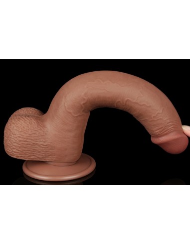 Gode avec Bourses Sliding Skin 17 x 3.5cm Marron