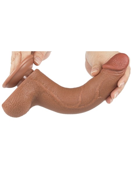 Gode avec Bourses Sliding Skin 17 x 4cm Marron