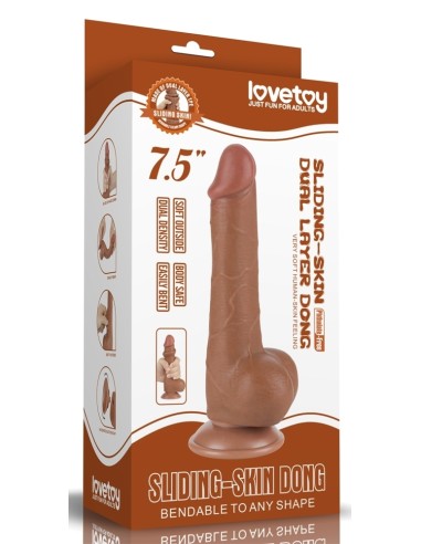 Gode avec Bourses Sliding Skin 13 x 3.8cm Marron