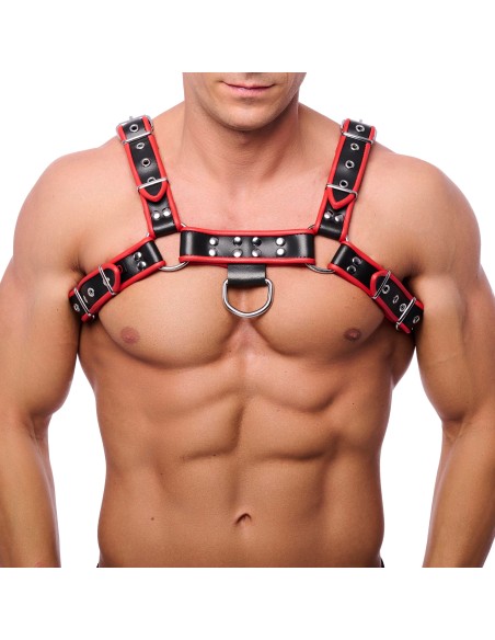 Harnais en cuir Premium Noir-Rouge