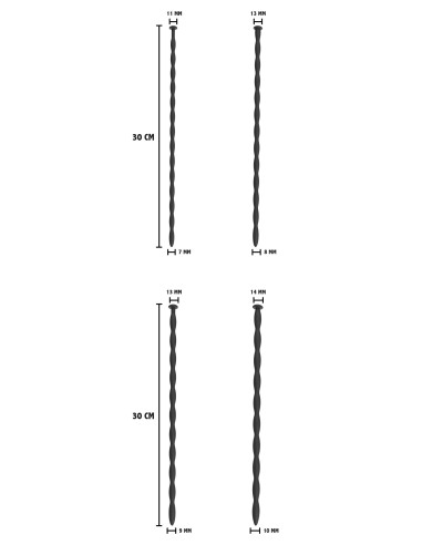 Lot de 4 Tiges d'urètre Advanced Dilator 30 cm - Diamètre 7 à 10mm