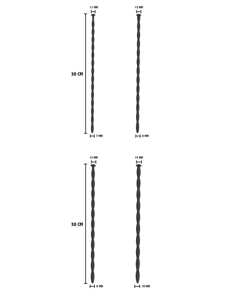 Lot de 4 Tiges d'urètre Advanced Dilator 30 cm - Diamètre 7 à 10mm Lot de 4 Tiges d'urètre Advanced Dilator 30 cm - Diamètre 7 à 10mm