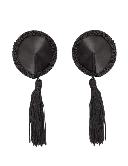 Cache-Tétons Satin avec Pompon Nipple Couture Noir
