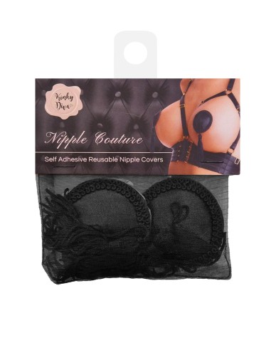 Cache-Tétons Satin avec Pompon Nipple Couture Noir