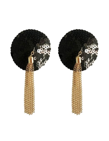 Cache-Tétons Sequin avec Chaîne Nipple Couture Noir
