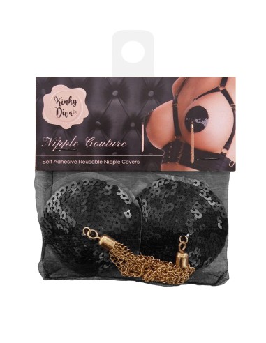 Cache-Tétons Sequin avec Chaîne Nipple Couture Noir