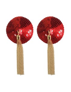 Cache-Tétons Sequin avec Chaîne Nipple Couture Rouge