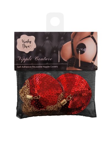 Cache-Tétons Sequin avec Chaîne Nipple Couture Rouge