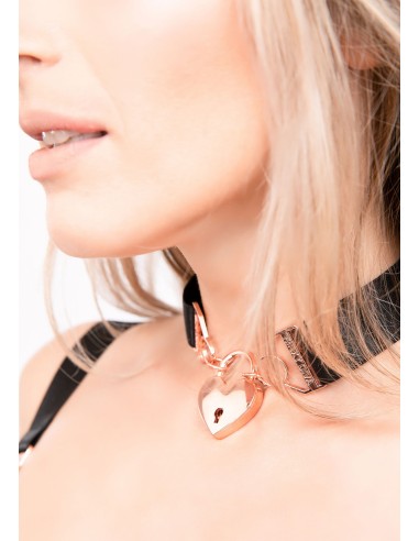 Tour de Cou Coeur avec Cadenas Chaîne Harness Couture Noir - Bijoux - 2