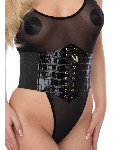 Corset À Lacets Croco Cinchery Noir