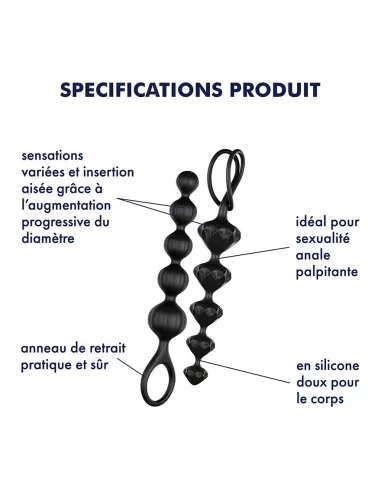 Kit de 2 chapelets Satisfyer beads - Noirs