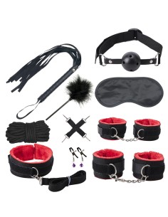 Kit SM Bondage Push 10 pièces Noir-Rouge