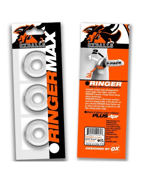 Lot de 3 Cockrings Ringer Max 20 mm Transparents