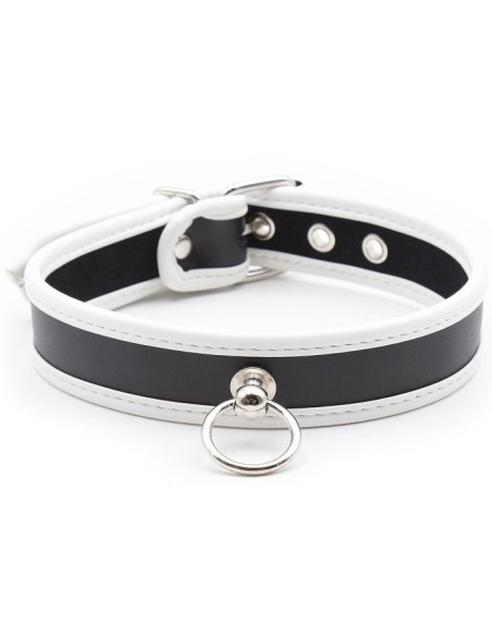 Collier O Ring Simili Noir-Blanc