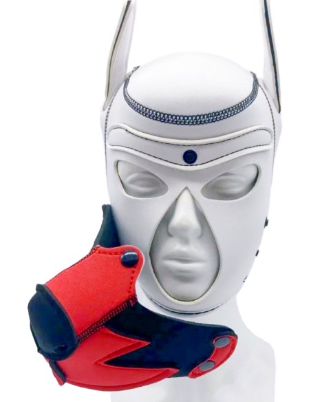 Cagoule Puppy Fox Néoprène Blanc-Rouge