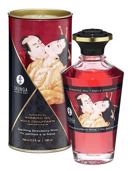 Huile de massage Chauffante Aphrodisiaque – Vin Pétillant à la FRAISE 100 mL