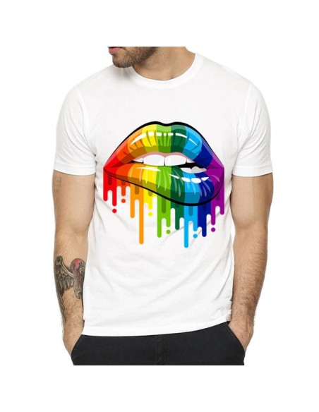 T-shirt Rainbow Lips Blanc